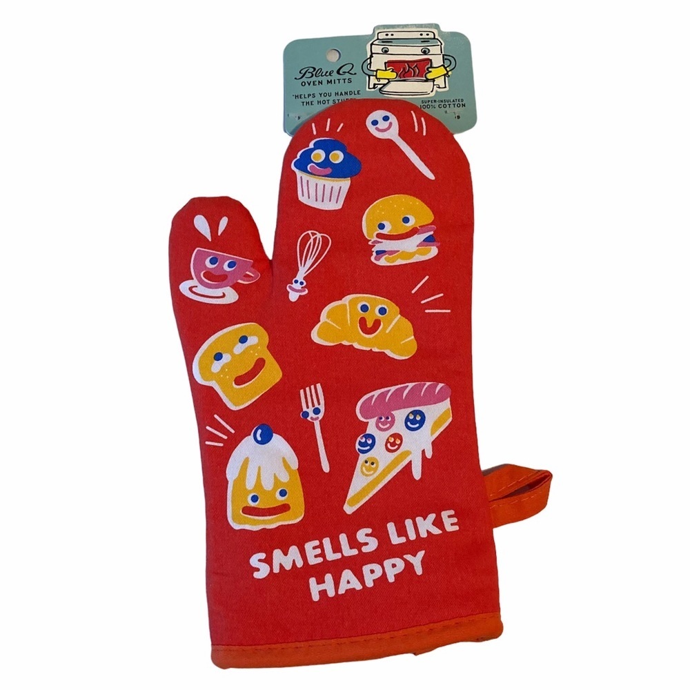 BlueQ red orange Smells Like Happy oven mitt